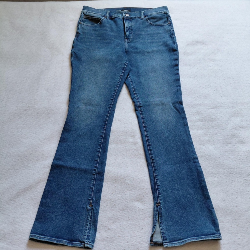 Express Womens Flare Jeans Size 14 Medium Wash Skyscraper Mid Rise Stretch Denim